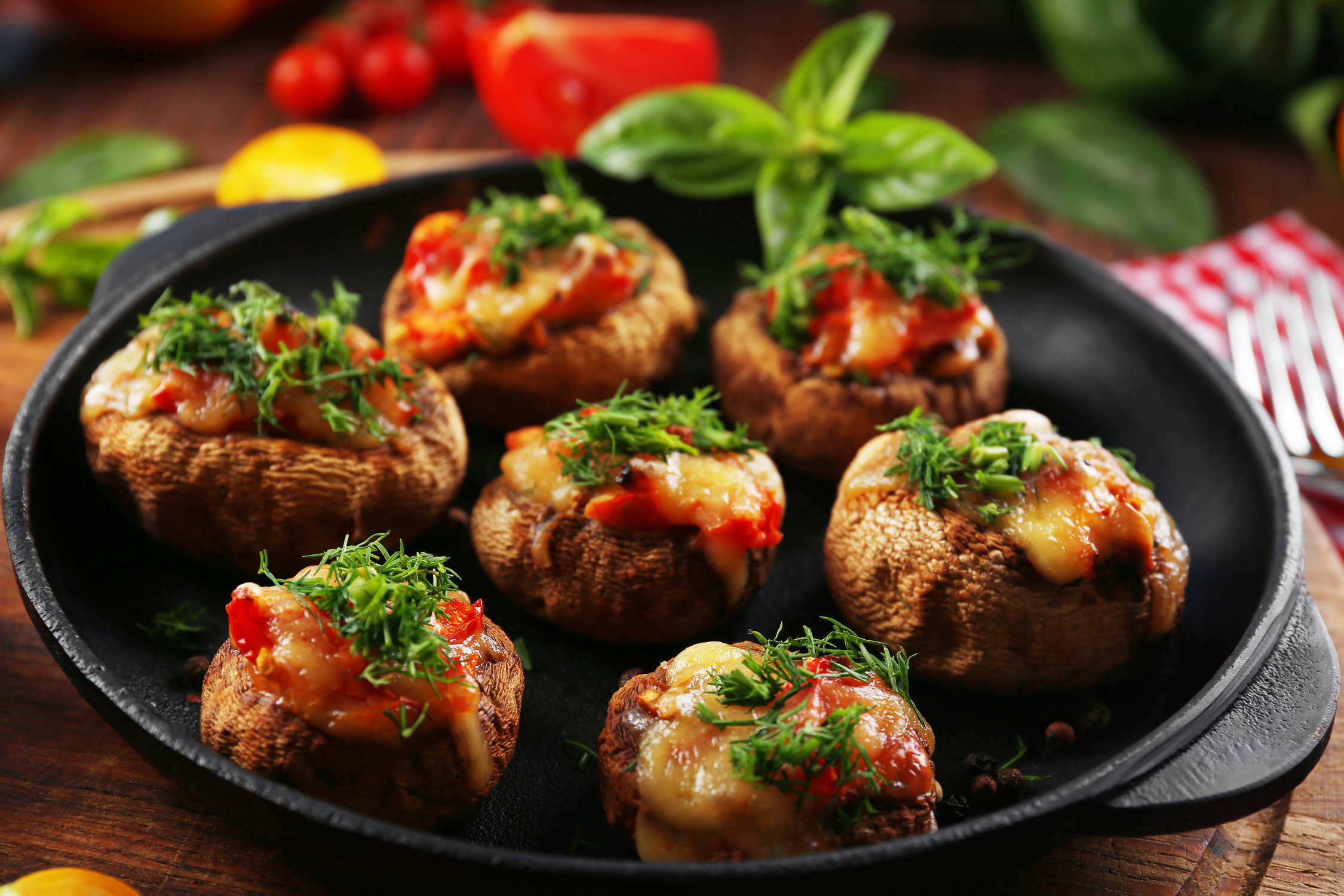 Delicious stuffed mushrooms with microgreens Delicious stuffed mushrooms with microgreens