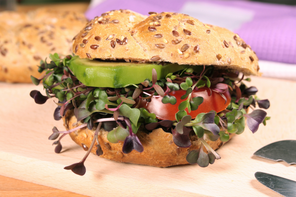 Vegetarian burger with fresh microgreens Vegetarian burger with fresh microgreens